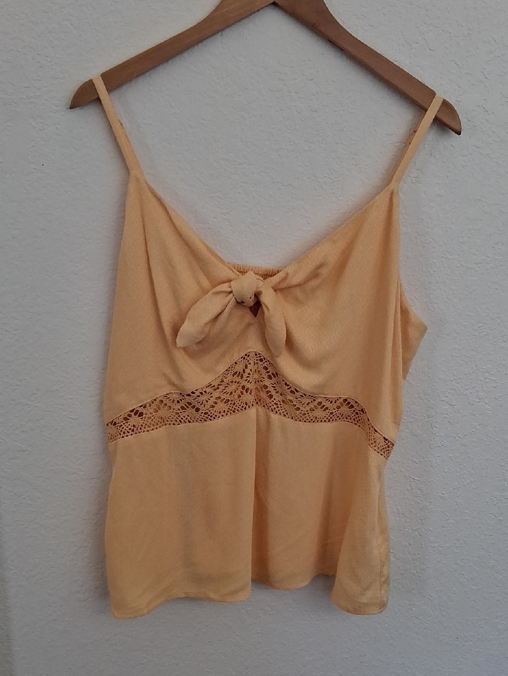 Idyllwind Yellow Boho Western Smocked Crochet Knotted Bow Tank Top Size XL